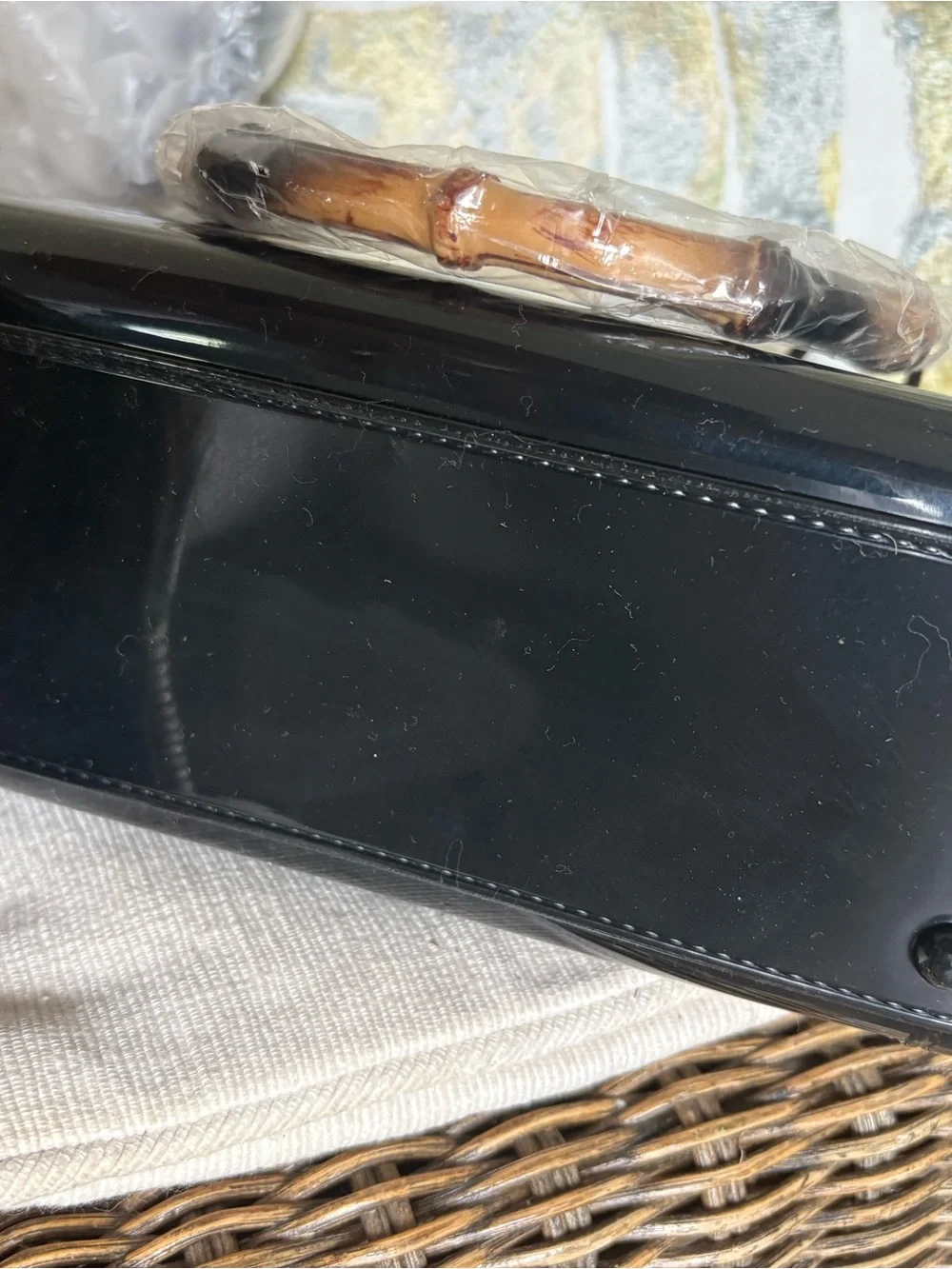 Black Waterproof bamboo handle handbag